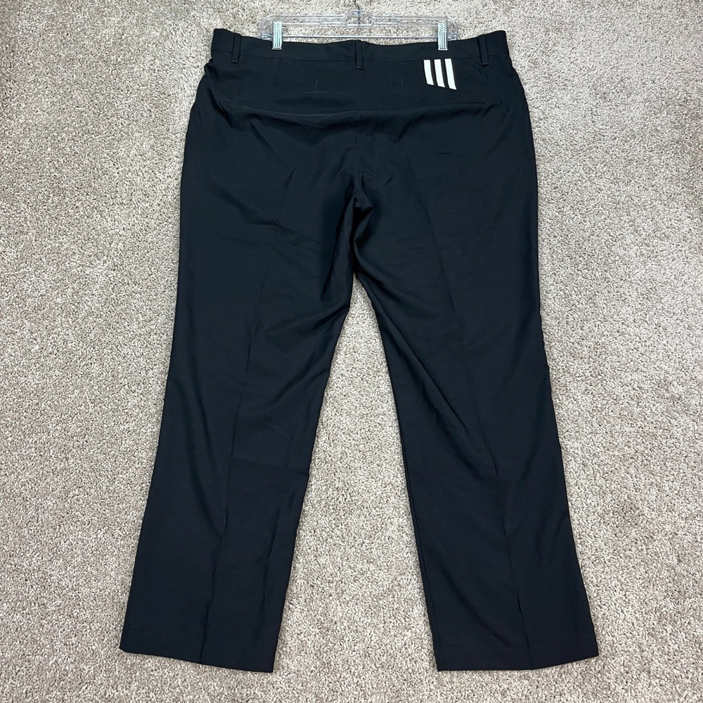 Adidas Pants Mens 40x30 Black Flat Front Performance Trousers Golf 3 Stripe EUC - Picture 3 of 11